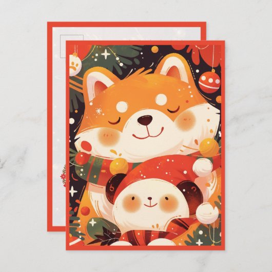Cute Shiba Inu Hugging Panda Plush Briefkaart (Voorkant / Achterkant)