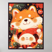 Cute Shiba Inu Hugging Panda Plush Poster (Voorkant)
