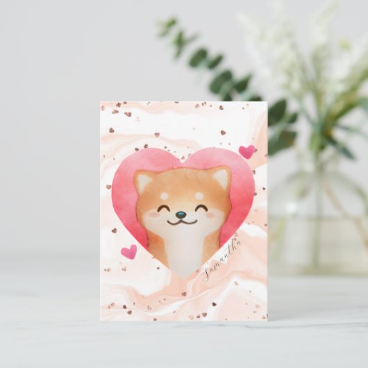 Cute Shiba Inu in een hart Briefkaart (Staand voorkant)