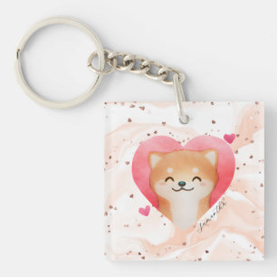 Cute Shiba Inu in een hart Sleutelhanger