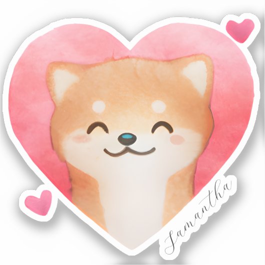 Cute Shiba Inu in een hart Sticker (Voorkant)
