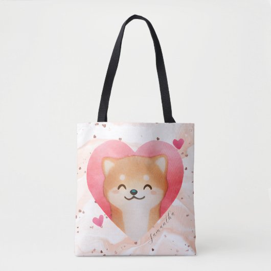 Cute Shiba Inu in een hart Tote Bag (Voorkant)