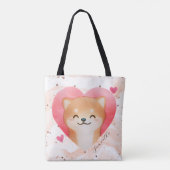 Cute Shiba Inu in een hart Tote Bag (Achterkant)