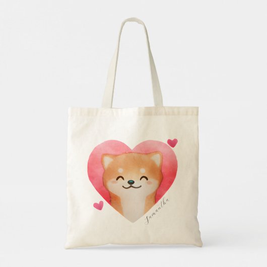 Cute Shiba Inu in een hart Tote Bag (Achterkant)