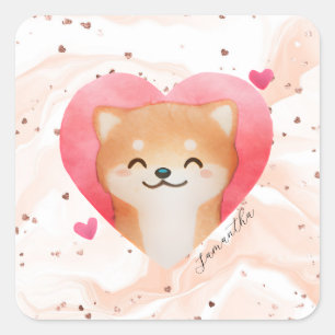 Cute Shiba Inu in een hart Vierkante Sticker