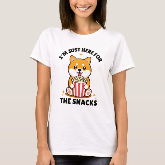 Cute Shiba Inu Just Here for the Snacks Design T-shirt (Voorkant)