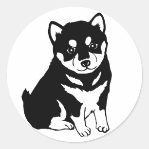 Cute Shiba Inu Puppy Art Ronde Sticker