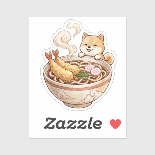 Cute Shiba Inu Ramen - Kawaii Dog with Noodles Sticker (Vel)