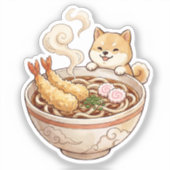 Cute Shiba Inu Ramen - Kawaii Dog with Noodles Sticker (Voorkant)