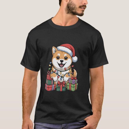 Cute Shiba Inu Santa Hat Christmas Xmas Dog Lovers T-shirt (Voorkant)