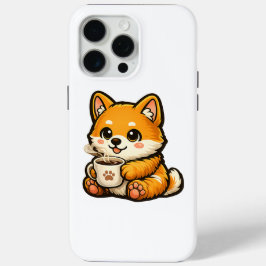 Cute Shiba Inu with Coffee – Cozy Dog Illustration iPhone 15 Pro Max Hoesje