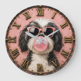 Cute Shih Tzu Blowing Pink Bubble Gum Grote Klok