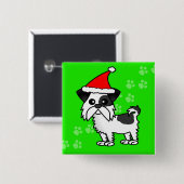 Cute Shih Tzu cartoon Santa Hat - Zwart-wit Vierkante Button 5,1 Cm (Voorkant /achterkant)