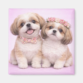 Cute Shih Tzu Couple Valentine Illustration Magneet