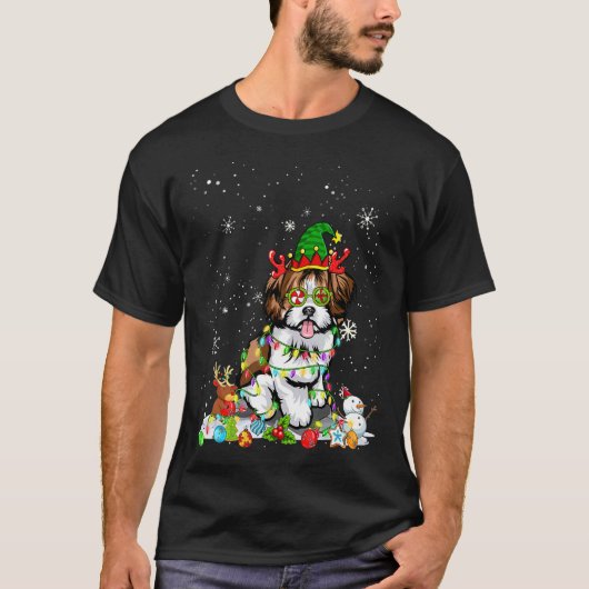 Cute Shih Tzu Dog Elf Pet kerstlampjes T-shirt (Voorkant)