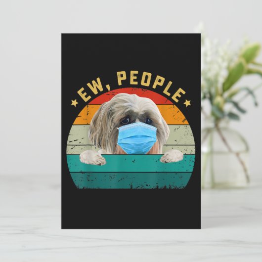 Cute Shih Tzu Dog Ew People Dog Wearing Face Mask Bedankkaart (Staand voorkant)