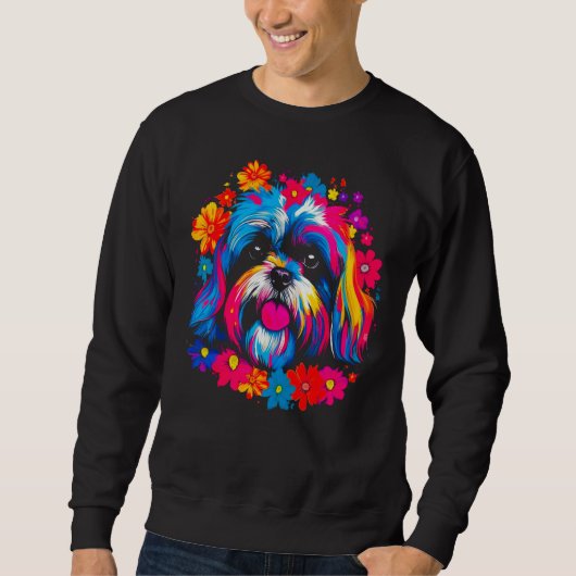 Cute Shih Tzu Dog Flowers Trui (Voorkant)