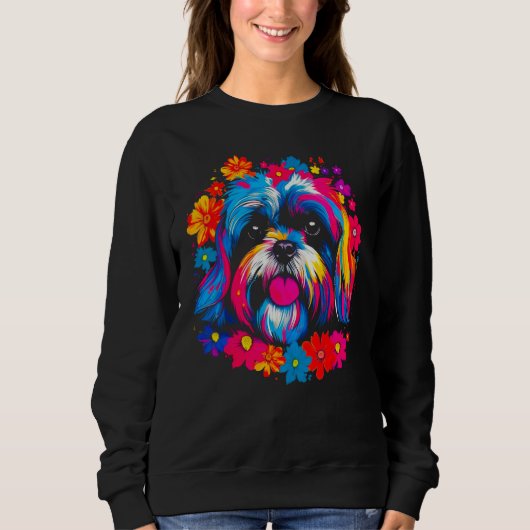 Cute Shih Tzu Dog Flowers Trui (Voorkant)