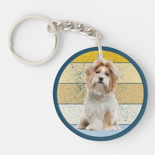 Cute Shih Tzu Dog Retro Background Sleutelhanger (Voorkant)