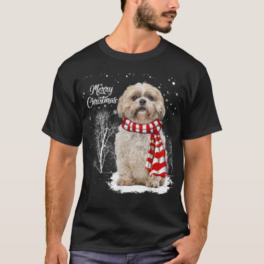 Cute Shih Tzu-Hondenliefhebber met kerstpuppy T-shirt (Voorkant)