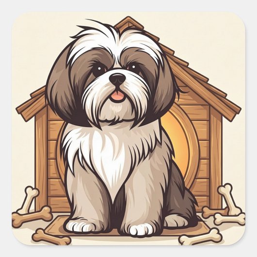 Cute Shih Tzu Illustration Vierkante Sticker