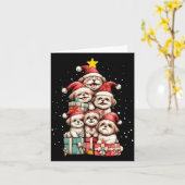 Cute Shih Tzu Le Dog Christmas Tree Xmas Hat Long Kaart (Gele Bloem)