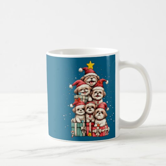 Cute Shih Tzu Le Dog Christmas Tree Xmas Hat Long  Koffiemok (Rechts)