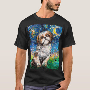 Cute Shih Tzu Lhasa Apso Sterrennacht Dog Art van  T-shirt