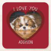 Cute shih tzu love Valentijn hartfoto Kartonnen Onderzetters (Voorkant)