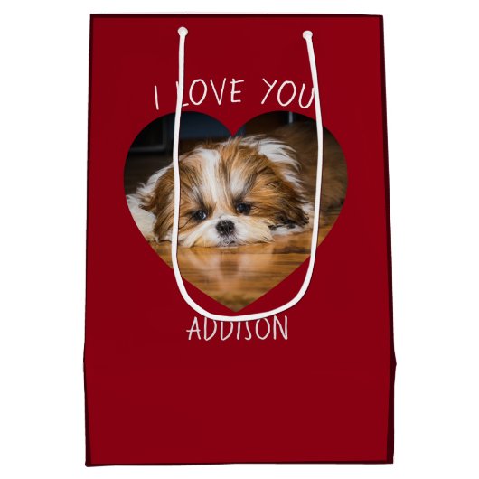 Cute shih tzu love Valentijn hartfoto Medium Cadeauzakje (Achterkant)