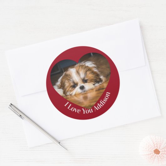 Cute shih tzu love Valentijn hartfoto Ronde Sticker (Envelop)