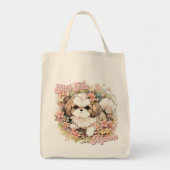 Cute Shih Tzu Mama Hondenliefhebber Funny Retro Fl Tote Bag (Voorkant)