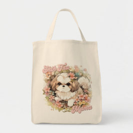 Cute Shih Tzu Mama Hondenliefhebber Funny Retro Fl Tote Bag