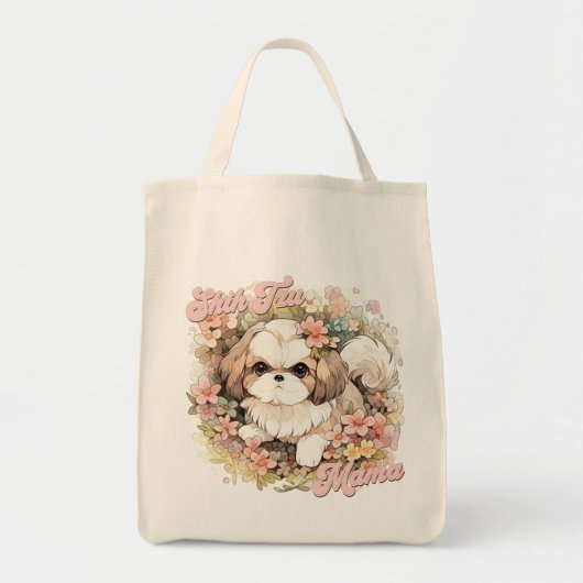 Cute Shih Tzu Mama Hondenliefhebber Funny Retro Fl Tote Bag (Voorkant)