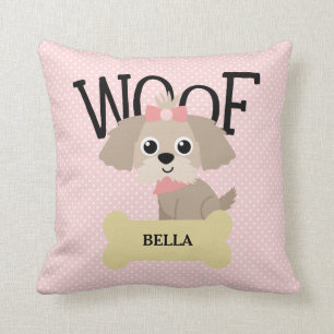 Cute Shih Tzu Puppy Dog op roze pokadots Kussen