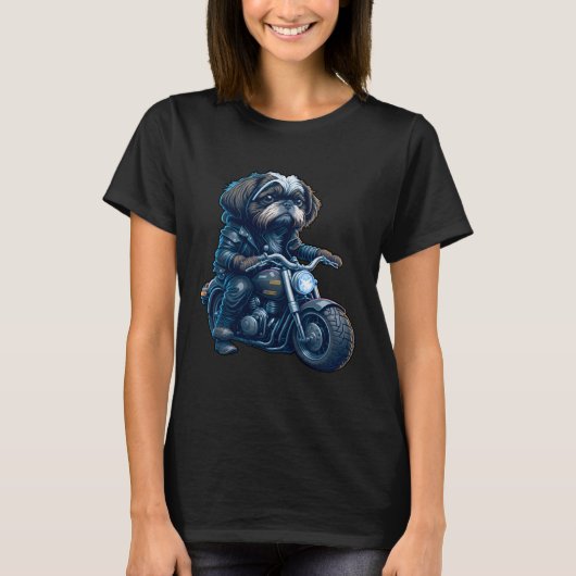 Cute Shih Tzu ride on a motorcycle  Christmas T-shirt (Voorkant)