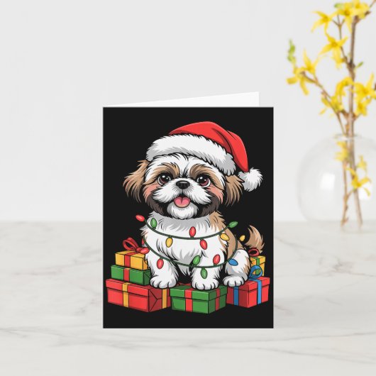 Cute Shih Tzu Santa Hat Christmas Xmas Dog Lovers  Kaart (Gele Bloem)