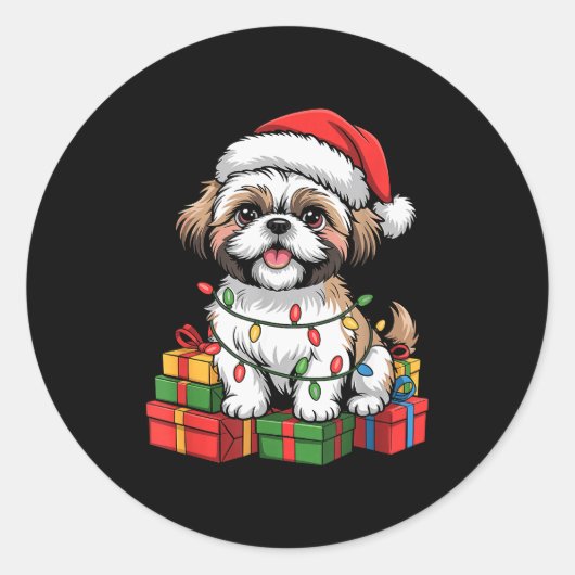 Cute Shih Tzu Santa Hat Christmas Xmas Dog Lovers  Ronde Sticker (Voorkant)