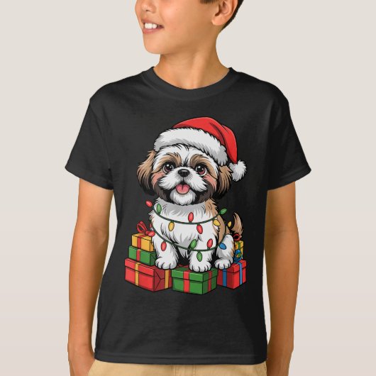 Cute Shih Tzu Santa Hat Christmas Xmas Dog Lovers T-shirt (Voorkant)