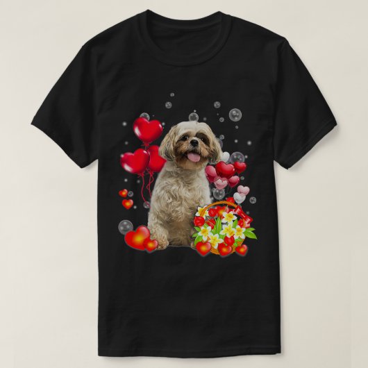 Cute Shih Tzu Valentijnse  Heart Flower Shih Tzu P T-shirt (Design voorkant)