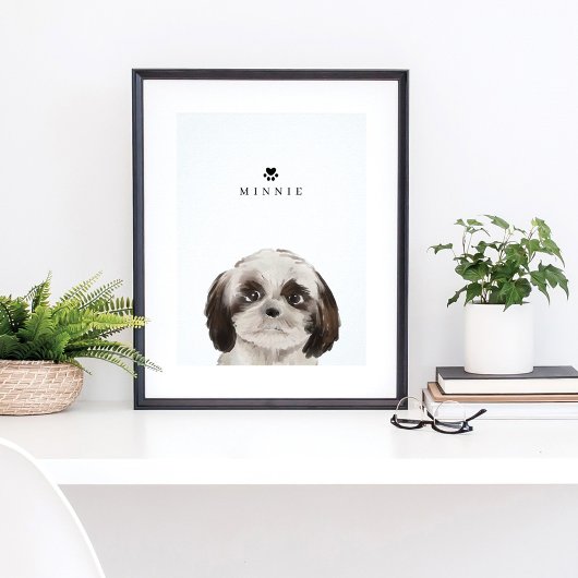 Cute Shih Tzu Waterverf Illustration Dog's Name Poster