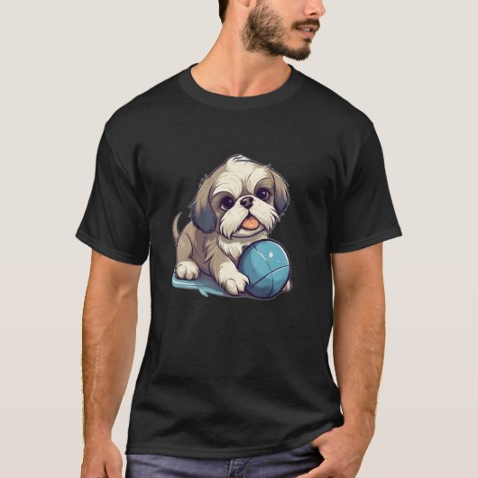 Cute Shih Tzu With Blue Ball for Dog T-shirt (Voorkant)