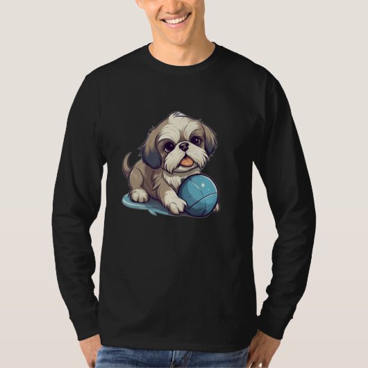 Cute Shih Tzu With Blue Ball for Dog T-shirt (Voorkant)