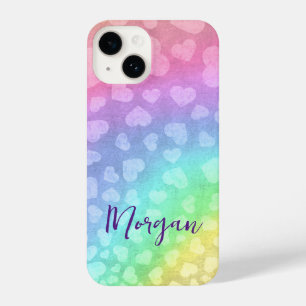 Cute Shimmering Rainbow Hearts, gepersonaliseerd iPhone 14 Hoesje