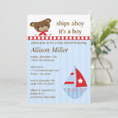 Cute Ships Ahoy Sailboat Boy Baby shower Kaart (Staand voorkant)