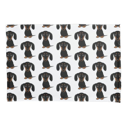 Cute Short Hazard Black en Tan Dachshund Pattern Kussensloop (Voorkant)