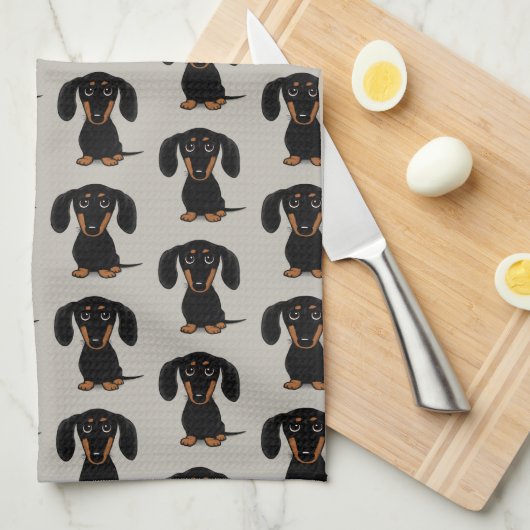 Cute Short Hazard Black en Tan Dachshund Pattern Theedoek (Quarter Fold)