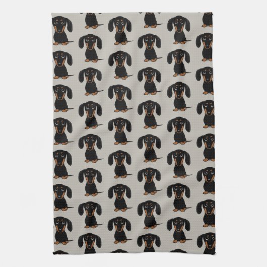 Cute Short Hazard Black en Tan Dachshund Pattern Theedoek (Verticaal)