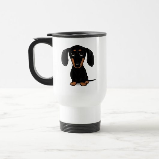 Cute Short Hazard Black en Tan Dachshund Reisbeker (Links)