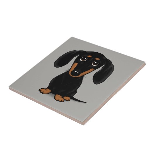 Cute Short Hazard Black en Tan Dachshund Tegeltje (Zijkant)
